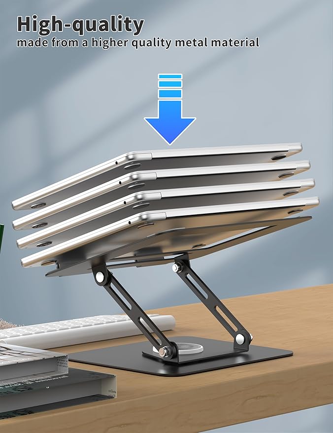 ALASHI Laptop Stand for Desk with 360 Rotating Base, Multi-Angle Adjustable Laptop Stands, Foldable Laptop Riser Compatible with 10 to 15.6 Inches PC Computer, Black