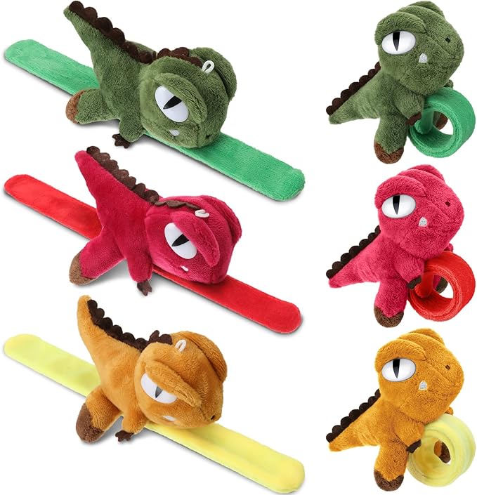 Leyndo Animal Slap Bracelets Stuffed Animal, Stuffed Animal Plush Slap Bracelets Bulk Kids Toys, 8 Inches (Dinosaur,6 Pcs)
