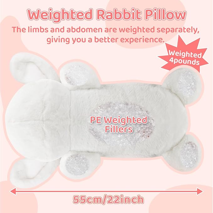 Weighted Bunny Plush Pillow – 22-Inch, 4 lbs Soft Cuddly Stuffed Animal Plushie, Cute Rabbit Hug Pillow for Comfort, Relaxation, Birthday Gift & Travel Buddy for Kids and Adults
