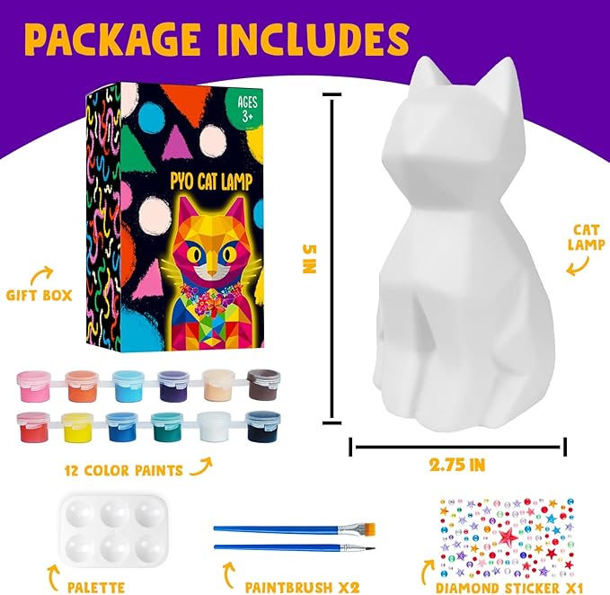 Goodyking Paint Your Own Cat Lamp Craft Kit, DIY 3D Warm Light Cat Lamp, Arts and Crafts for Kids Ages 8-12, Birthday Gifts for 8-12 Years Old Girls Boy, Painting Kit for Kids Ages 3 4 5 6 7 8 9+