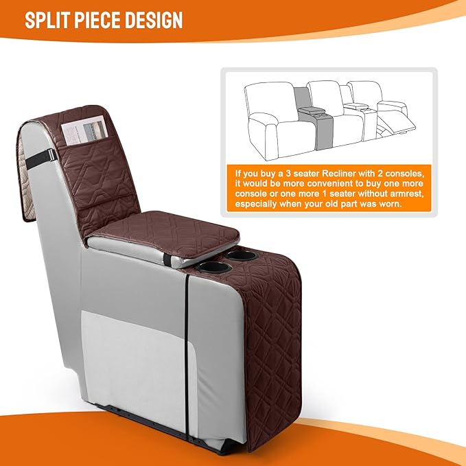 VANSOFY Loveseat Recliner Cover with Console 100% Waterproof Sofa Slipcovers Non-Slip Reclining Couch Cover Split Sofa Covers Furniture Protector for Pets, Dogs(Console Cover,Coffee)