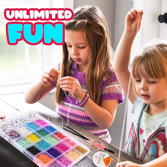 Goody King Jewelry Making Kit Beads for Bracelets - 5000+pcs Bead Craft Kit Set, Glass Pony Seed Letter Alphabet DIY Art and Craft - Gift for Her Women Kid Age 6 7 8 9 (3mm)