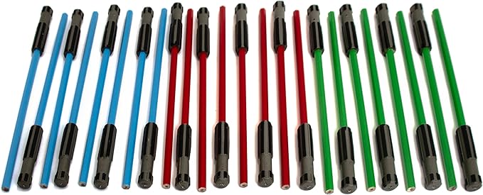 L LIFETIME Light Saber Pencils Party Favors, Star Fan Theme Goody Bag Supplies Blue Red Green with 3D Eraser Top for Boys Girls Adults Teen Tween Gift Birthday Celebration (24)