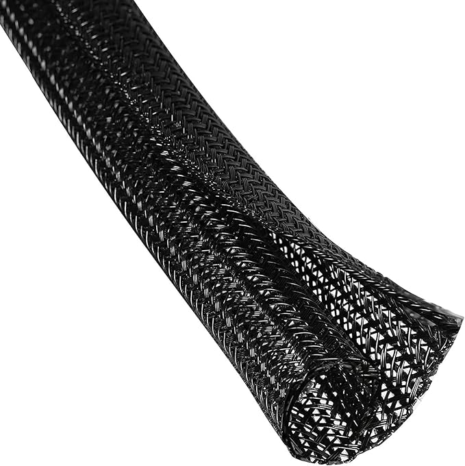 1/4" x 50ft Black Cable Sleeve Cover - Pet-Proof Cord Management System for Home Office Desk, Durable Wire Organizer Protector from Dog Cat Chewing, Flexible Cable Hider (Black)