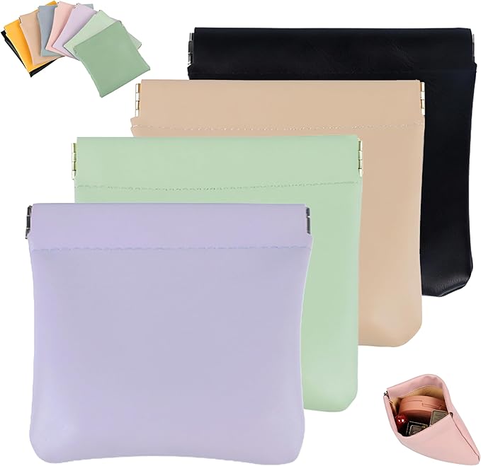 4Pcs Personalized Snap Closure Leather Organizer Pouch,Portable Small Makeup Bag for Women,Coin Purse Lipstick Cosmetics Accessories Organizer,Small Travel Kit Storage Pouch ﻿ (C)