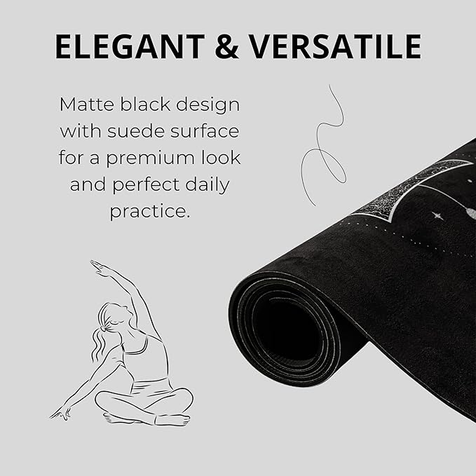 Yoga Mat With Strap 5mm Non Slip Suede & TPE - Eco-Friendly Fitness & Exercise Mat for Home Gym, Pilates, Hot Yoga, and Meditation - Lightweight Durable 72 x 24 inch Workout Mat for Women, Men