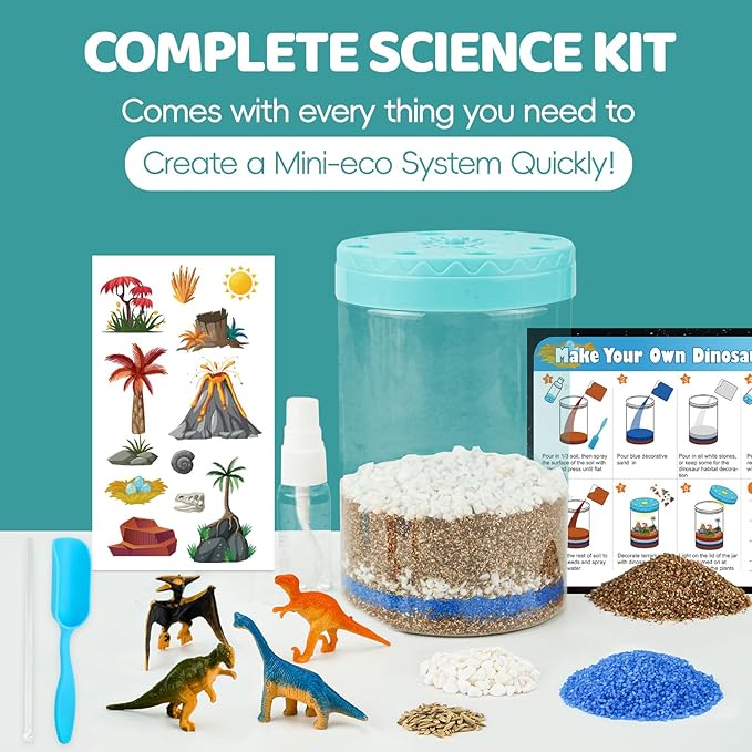 Light Up Dinosaur Terrarium Kit for Kids, Educational Science Kits Gardening Kit for Kids Boys and Girls, Creative Dinosaur Toys for Boys, Arts and Crafts for Kids Birthday Gifts for Ages 4 5 6 7 8-12