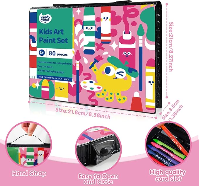 KIDDYCOLOR 80-Piece Kids Art Supplies Set, Portable Art Case with Gouache, Colored Pencils, Crayons, Markers for Boys & Girls Aged 3-12, Perfect Creative Gift for Children & Teens