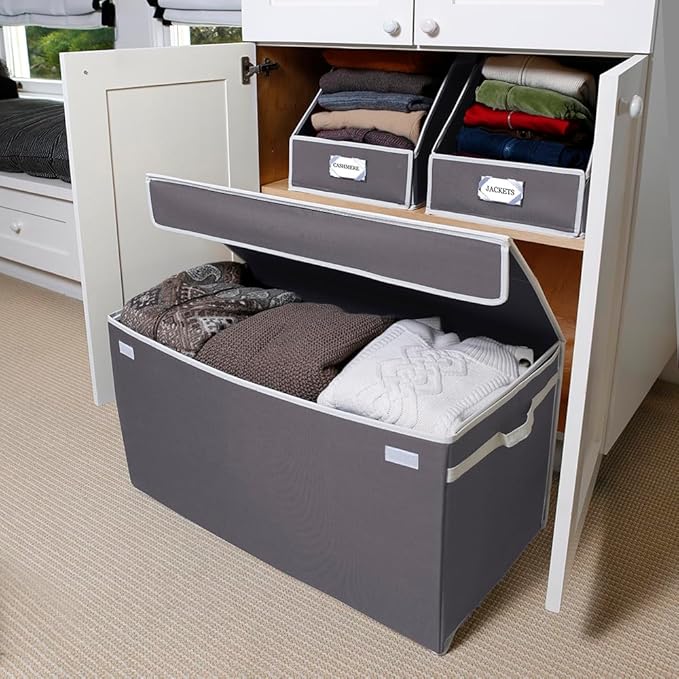 Great Useful Stuff G.U.S. Large Collapsible Toy Box | Toy Organizers, Storage bin, basket with Lid | Sturdy 600D Polyester Toy Chest | Durable, Storage Box for Kids’ Playroom | 30"x16"x16" (Ivory)