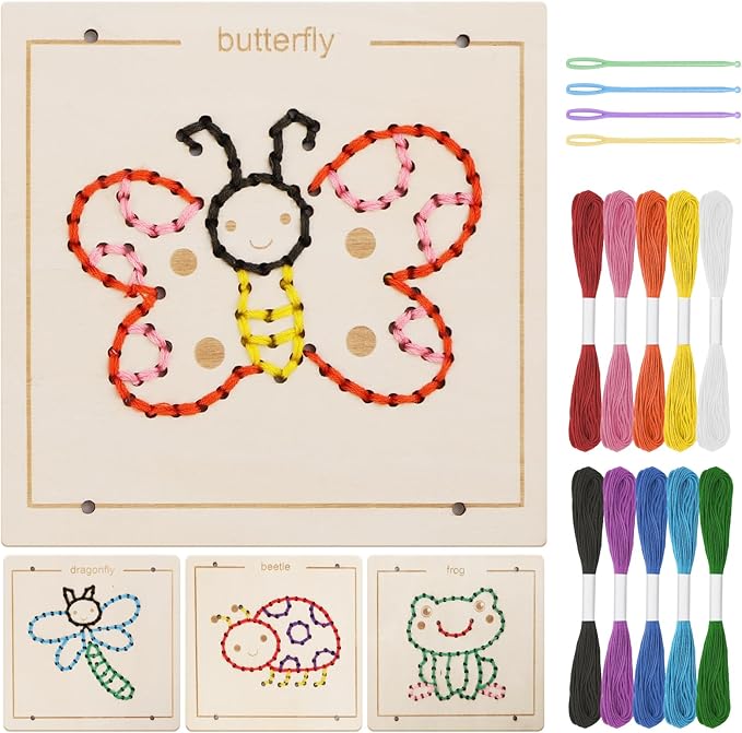 Montessori Wooden Lacing Toys for Toddlers and Kids Ages 2-4 5-7, Sewing Kit Fine Motor Skill Busy Board, Education Sensory Preschool Toy for 1 2 3 4 Year Olds, Birthday Gift for Boys and Girls