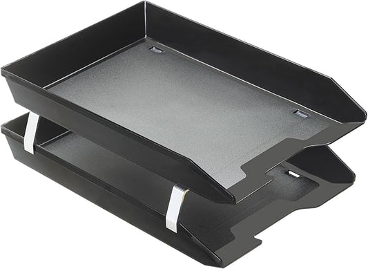 Acrimet Facility 2 Tier Letter Tray, Front Load, Letter Size/A4, Desktop File Organizer, Plastic (Black Color)