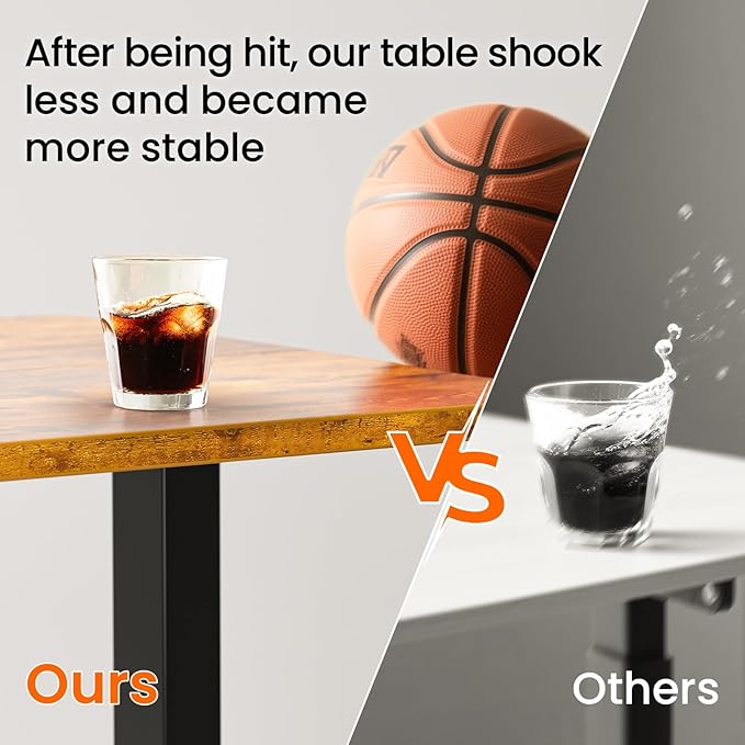 Veken 55 Inch, Height Adjustable Sit Stand Up, Wood Desktop, Work Home Office Computer PC Table, Tall Standup Workstation, Gaming Writing Study Bedroom Rising Desks, Brown