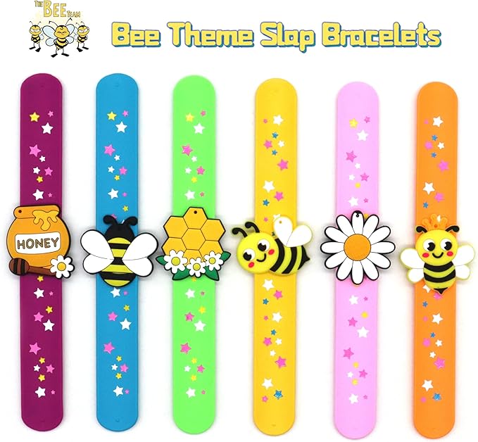 Bee Theme Slap Bracelets Party Favors- Bee Silicone Wristbands (6pack) for Boys&Girls Birthday&Bee Theme Party Supplies Carnival Prizes Suit Classroom Exchanging Gifts