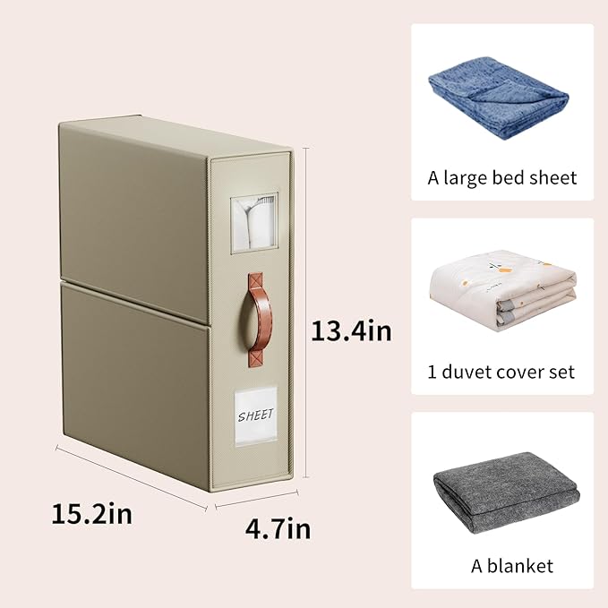 4 Pack Bed Sheet Storage Organizers- Premium Fabric Closet Organizer with Clear View Window, Space-Saving Foldable Design for Queen/King Size Bedsheets, Blankets & Duvet Covers
