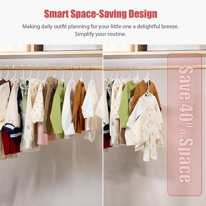 Baby Hangers, 60PCS White Kids Hangers, Multifunctional Kids Clothes Hangers, Toddler Hangers for Kids Toddlers and Children, Durable Hangers for Kids, Stackable Design for Spacing Saving