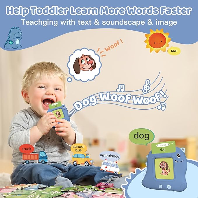 Talking Flash Cards, Montessori Learning Toy for Toddler, Autism Sensory Product Speech Therapy Toys, Preschool Kindergarten Educational Toy Sight Words Phonics for 2 3 4 Year Old Boys Girls