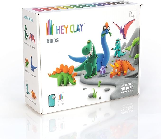 Fat Brain Toys Hey Clay Dinosaurs, Air Dry Clay Kit with Interactive App for Kids & Tweens, Modeling Clay and Crafts Set