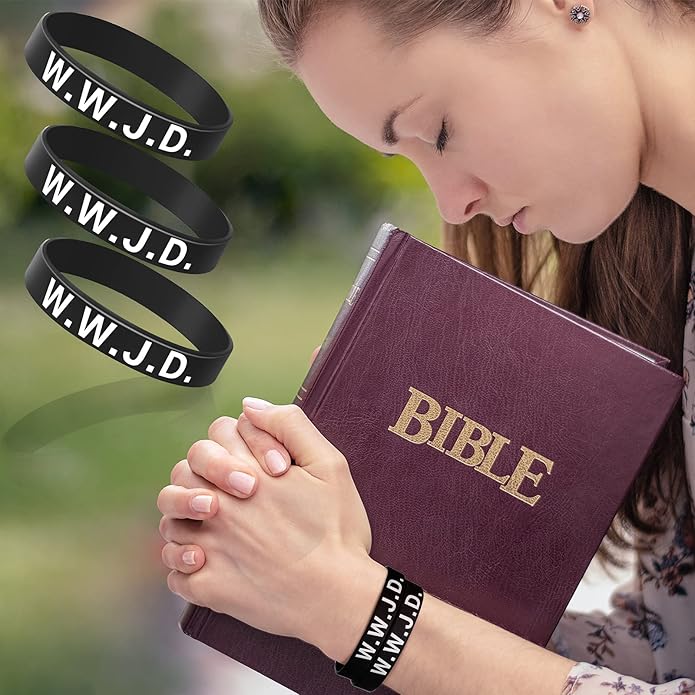 Jadive 20 Pcs WWJD Rubber Bracelets What Would Jesus Do Silicone Wristbands for Women Men Jesus WWJD Inspirational Bracelet Motivational Bracelet Religious Christian Party Favors Gifts