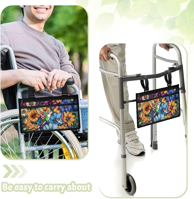 ZOUTAIRONG Sunflower Bird Wheelchair Side Bag Power Wheelchair Bag Walker Bag Walker Organizer Pouch Tote for Rollator and Folding Walker Wheelchair Bags to Hang on Side Wheelchair Accessories