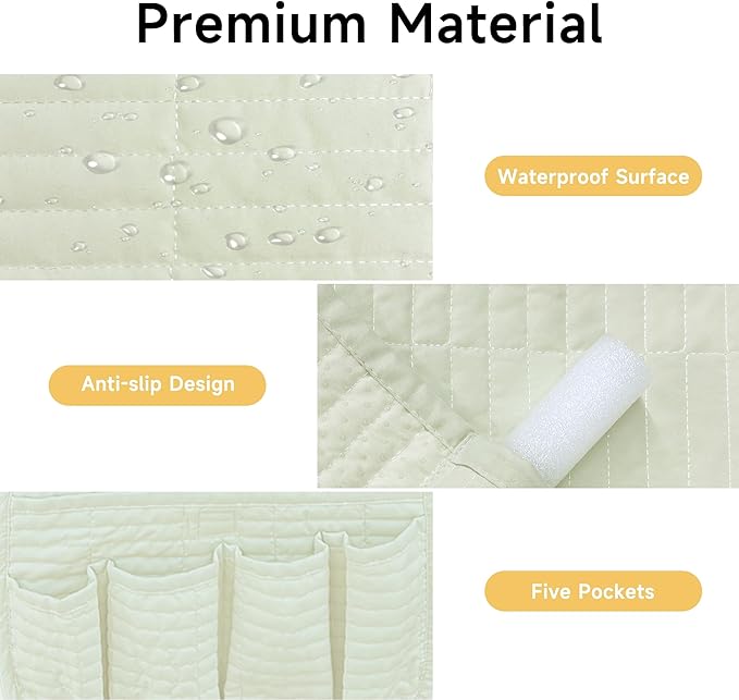 MEHIDFY Sofa Armrest Caddy, Waterproof Bedside Storage Organizer, Non Slip Armchair Pockets, Remote Control Holder for Couch, Handy Pouches with 6 Pockets for TV Remote, Phone, Magazine(White)