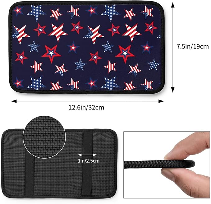 American Flag 4th Of July Red And White Stars Blue Stars Patriotic Auto Center Console Armrest Pad Universal Car Center Console Cover Seat Box Cover For Sedan, Van, Suv, Truck Car Accessorie