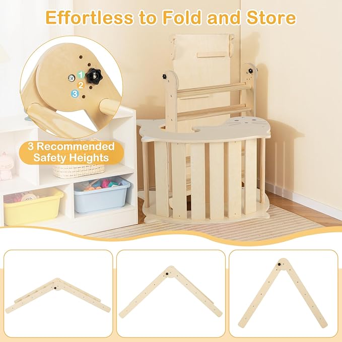 Costzon Climbing Toys for Toddlers, Foldable Montessori Wooden Arch Climber Ladder with Sliding Ramp, Play Table, Multi-Combination Methods, Kids Triangle Climber Play Gym Set for Boys Girls Present