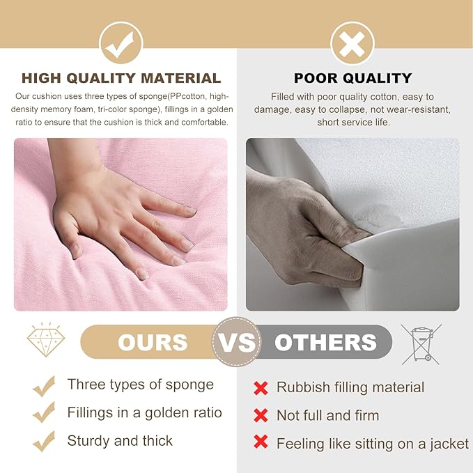 Bench Cushion 36 inches,Indoor/Outdoor Non-Slip Tufted Cushions, Premium Waterproof Linen, Soft Piano Sofa Cushions, High-Density Memory Foam(Light Pink-36x14 x 4 in)