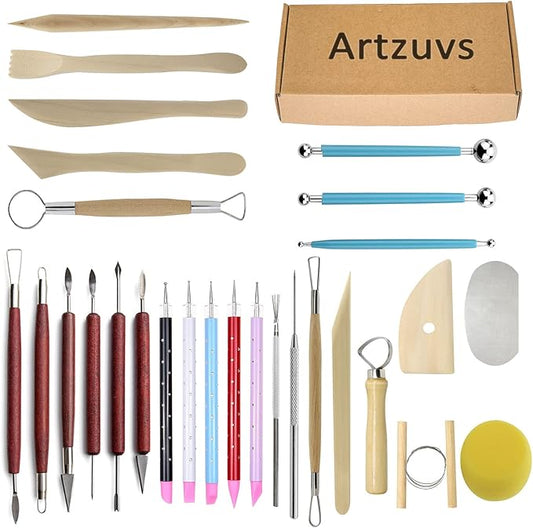 Artzuvs Clay Tools,28pcs Polymer & Pottery Sculpting Tools Set,Ceramic Tools, Modeling Clay Supplies Tools Kit for Carving,Trimming,Sculpture,Beginners