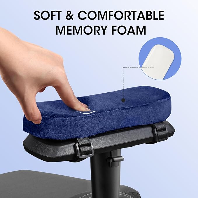 ZNCMRR 2 Pack Office Chair Armrest Pads Covers with Memory Foam Elbow Pillow for Forearm Pressure Relief, Black Arm Rest Covers for Office Chairs, Wheelchair, Comfy Gaming Chair(Blue)