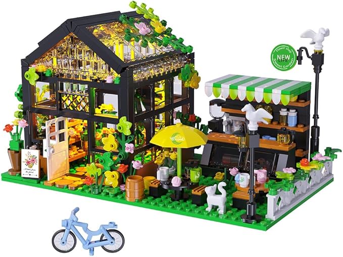 Flower House Building Set with LED, City Street House Flower Shop Building Blocks Toy, Valentine Gift for Girls 8-12 Year, Mini Brick 680pcs