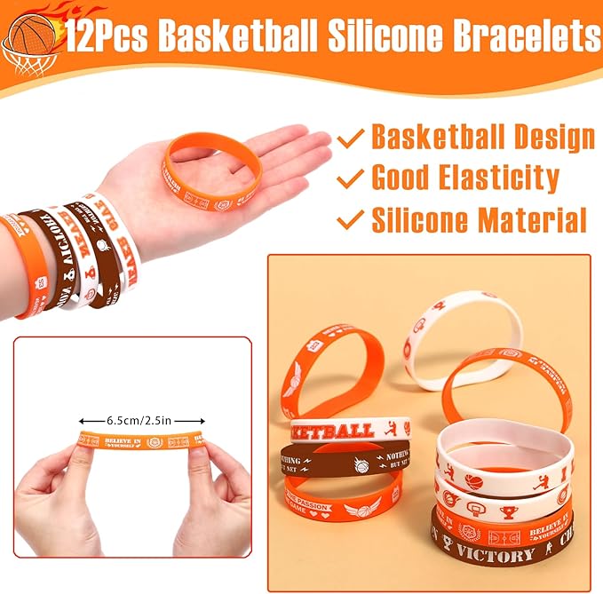 12Sets Basketball Party Favors Birthday Supplies Boy Kid, Tote Bag Silicone Bracelet Keychain Tattoo Sticker Basketball Favors Pinata Filler Goodie Bag Stuffers Basketball Birthday Party Supplies