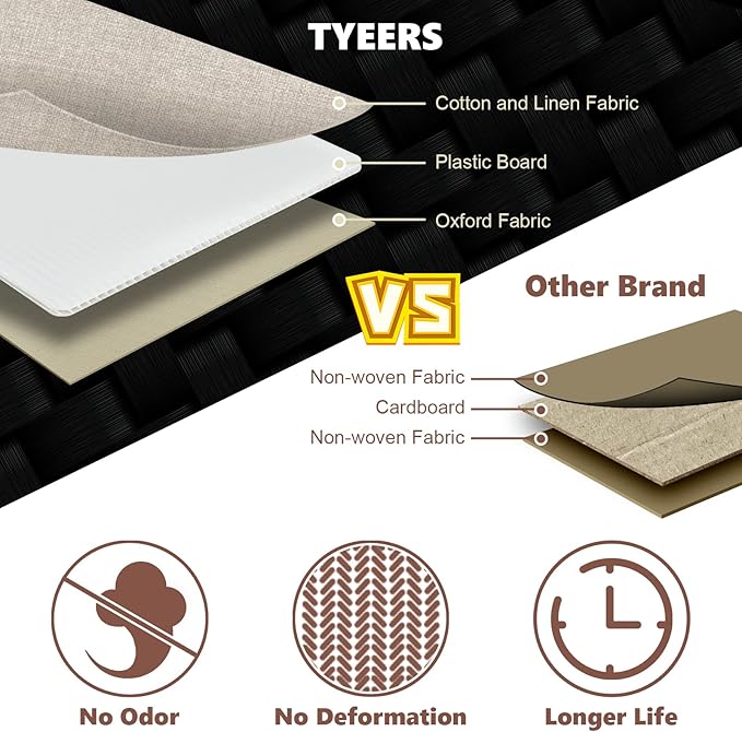 TYEERS Extra Large Collapsible Storage Bins with Lids and Compartments, Washable, Fabric Storage Boxes, 21.7x13x11.8 inches, 2 Pack, Beige