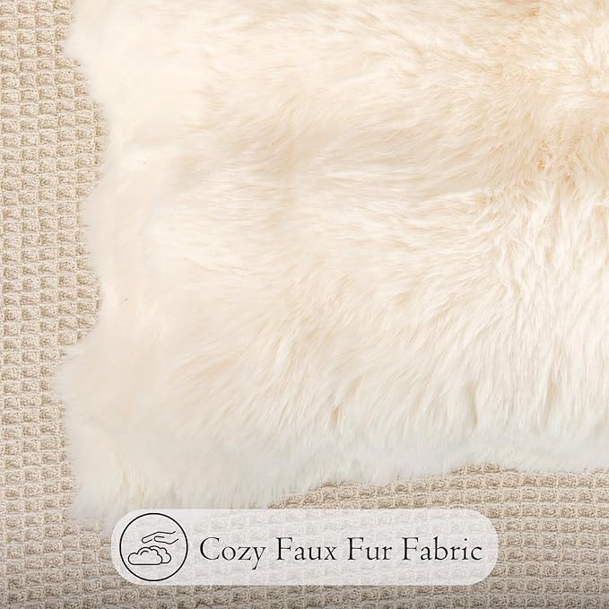 14x36 Faux Fur Lumbar Pillow Cover, Cream Bubble Texture Raised Plush Soft Cushion Case for Sofa Bed Living Room Home Decor, ONLY 1 Cover