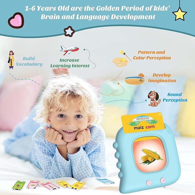 Spanish Flash Cards for Kids, Bilingual Buddy Talking Flash Cards for Toddlers 1 2 3 4 5 Years Old, Audible Learning Spanish for Kids, Speech Educational Learning Birthday Gift with 224 Sight Word