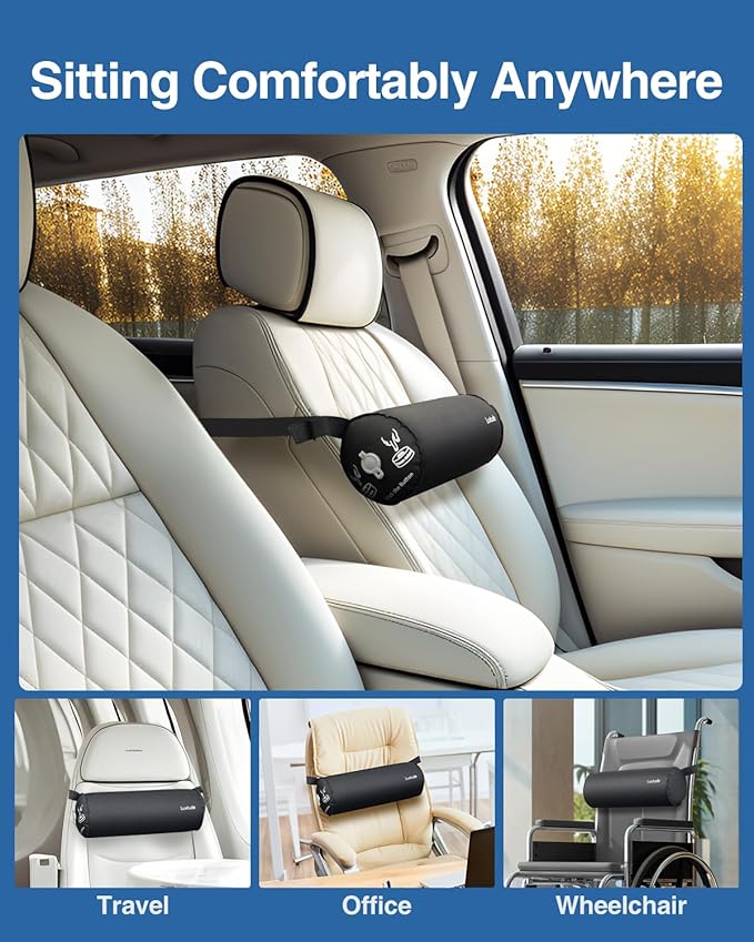 Luxtude Inflatable Lumbar Pillow for Airplane Travel, Inflatable Lumbar Support Pillow for Car & Office Chair, Neck Roll Pillows for Lower Back Pain Relief, Travel Back Support Neck Pillows