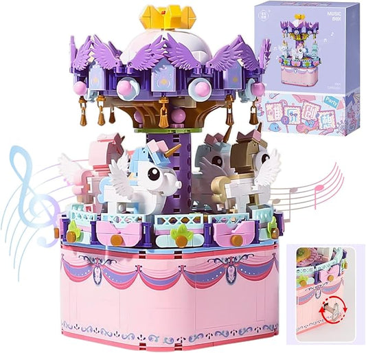 Rotating Carousel Model Building Sets with Music Box, Girls Toys 6 7 8 9 10 11 12 13 14 Years Old and up, Toys for Girls Christmas and Birthday Gifts for Adults and Kids (874pcs)