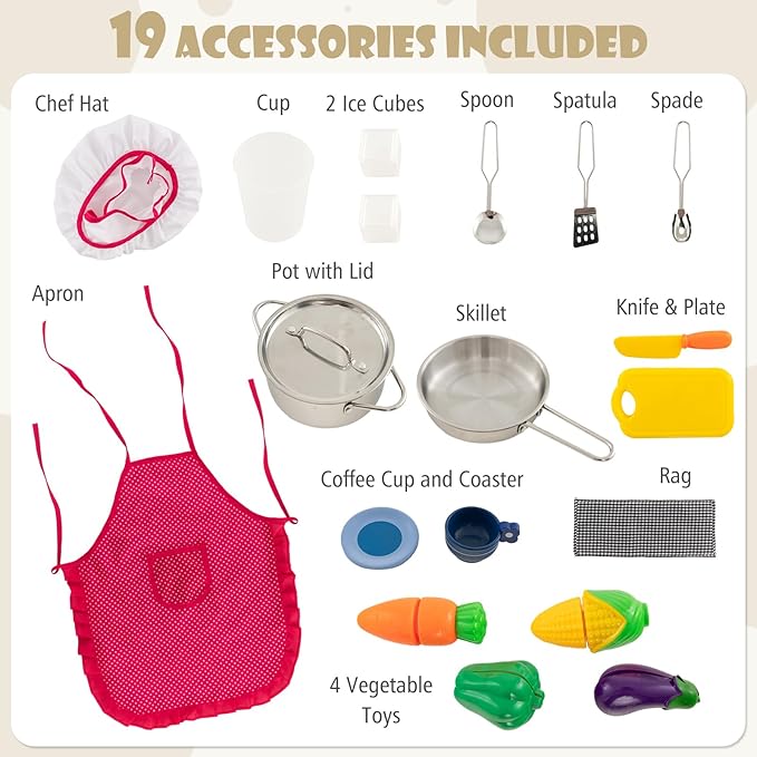 KOTEK Play Kitchen with Lights and Sounds, Wooden Toddler Kitchen Playset w/Ice Maker, Coffee Maker, 19 Accessories & Microwave, Chef Pretend Play Toy Kitchen Set for Kids Girls & Boys Ages 3+(White)