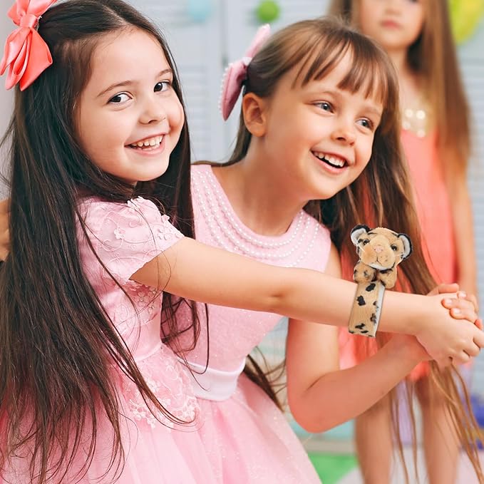 Abaodam Animal Slap Bracelet Leopard Slap Bracelet Plush Stuffed Animal Hugger Snap Wrist Band for Kids Birthday Party Gifts