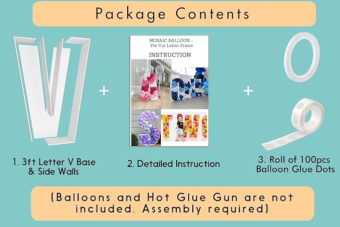 3FT Tall Mosaic Balloon Frame Letters Big Marquee Light Up Letters DIY Kit for Birthday Party Wedding Backdrop Decor Letter V Pre-Cut Foam Board