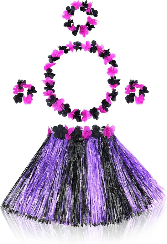 Fortuning's JDS Hawaiian Hula Grass Skirt for Girls Elastic Flower Costume Kids Outfits for Luau Tropical Beach Party Decor
