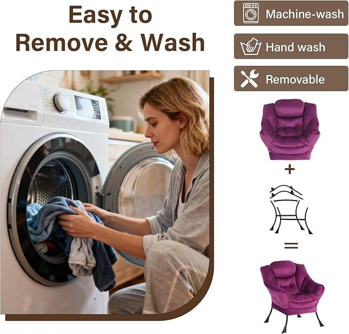 Welnow Lazy Chair with Ottoman, Modern Lounge Accent Chair with Armrests and a Side Pocket, Leisure Sofa Armchair Set, Reading Armchair with Footrest for Small Space, Dark Purple