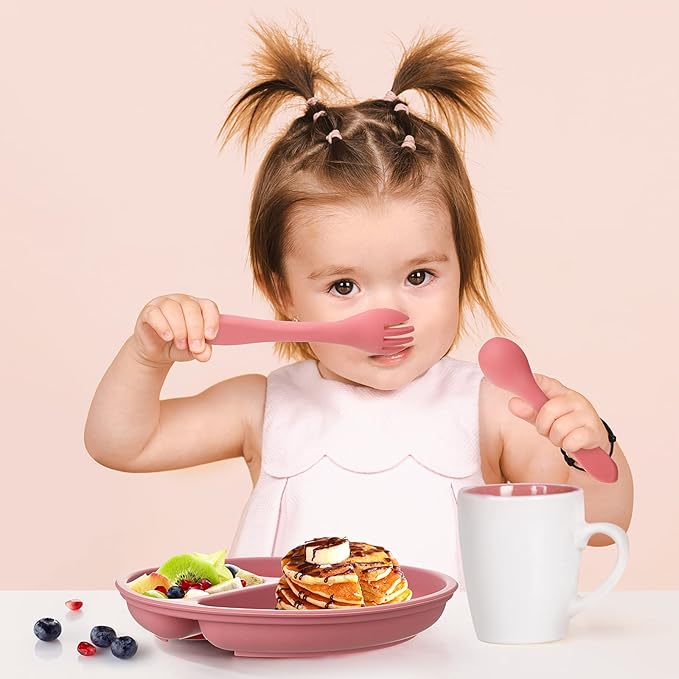 Meanplan 6 Pack Suction Plates for Toddlers with Lids Silicone Baby Plates set Food Grade Silicone Divided Design BPA Free Microwave and Dishwasher Safe Assorted Colors(Cute Colors)