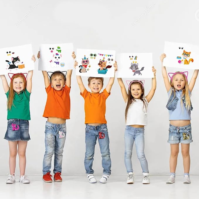 139PCS Cat Party Favors - 12 Cat Stickers 12 Slap Bracelets 12 Cat Ears Headband 12 Cat Animal Mini Notepad 12 Cat Face Pen 12 Cat Keychain 12 Cat Favor Bag 42 cat stickers for Cat Party Supplies
