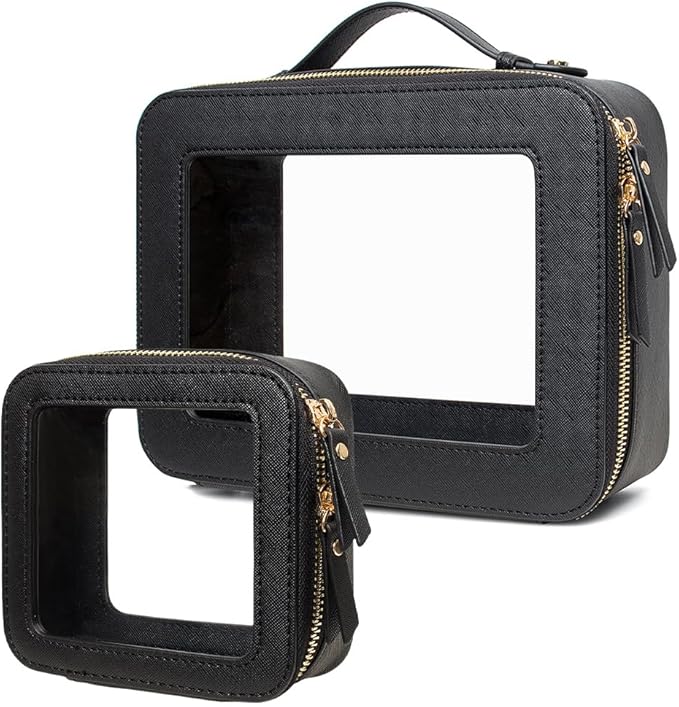 FFpaw Travel Clear Makeup Bag Set, TSA Approved Cosmetic Bag Case with Zipper Portable Makeup Pouch Toiletry Bag Women Traveling Cosmetic Organizer Storage Bag Car Organizer Car Essentials for Women