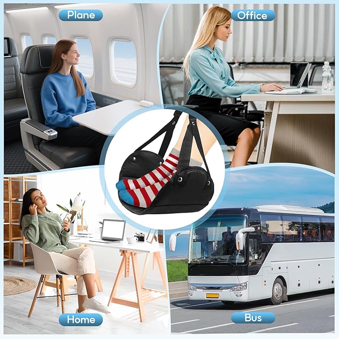 2-Pack Airplane Foot Hammock, Adjustable Plane Foot Rest for Long Flight, Plane Travel Essentials to Relax Your Feet, Foot Rest for Air Travel, Desk & Car