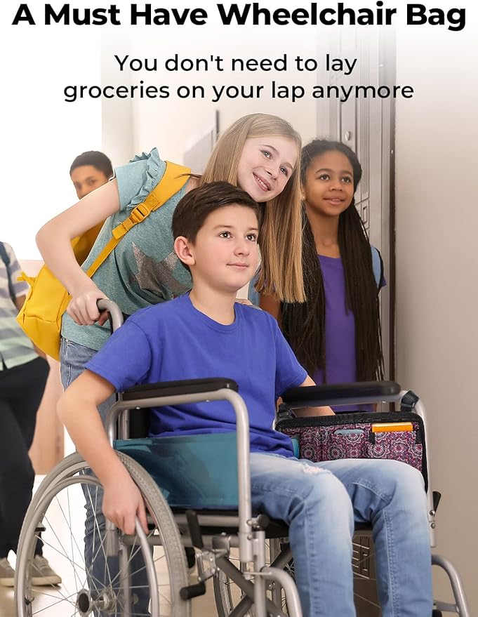 JOYTUTUS Walker Side Bag, Wheelchair Armrest Storage Pouch with Cup Holder, Wheelchair Accessories for Seniors, Walker Bag Cup Holder for Walker, Rollator, Electric Scooter or Wheelchair Red