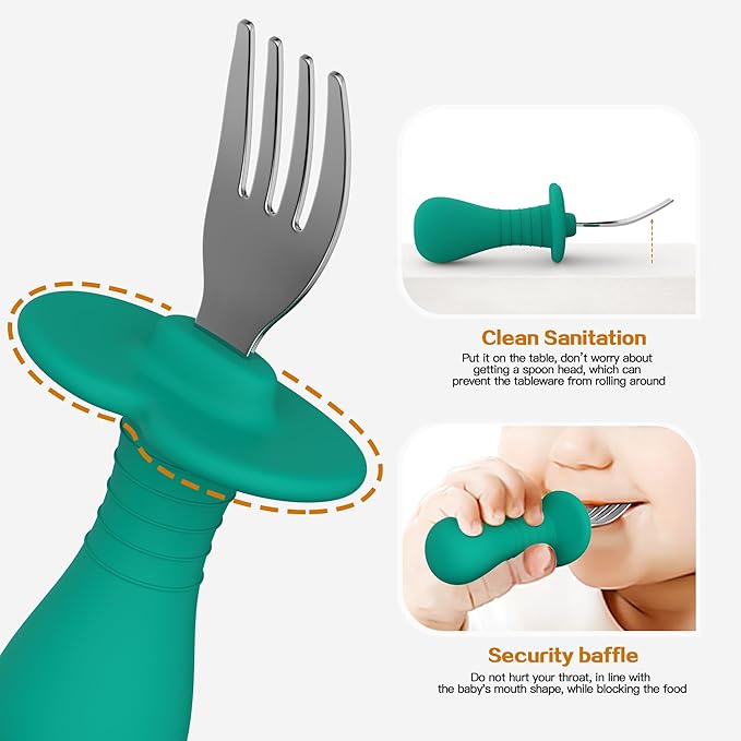 Baby Forks Toddler Forks for Self Feeding, Kids Forks with Silicone Round Handle, Stainless Steel Toddler Utensils Children Safe Silverware Set, Anti-Choke Design, BPA Free - Pink