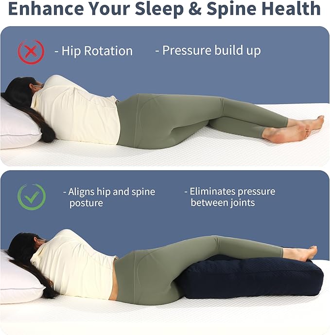 HOMBYS Shredded Memory Foam Knee Pillow for Side Sleepers, 5.5" Height Pillow Between Legs for Aligns Spine & Relieves Pressure Hip & Leg Elevation, Supportive Pillow for Pregnancy, Sciatica,Navy Blue