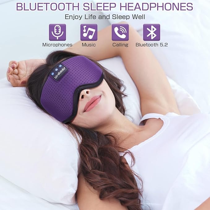 LC-dolida Bluetooth Sleep Mask,Wireless Bluetooth Sleep Mask,Sleep Headphones,Ideal for Travel,Night Work,Napping,Side Sleeping and Office Use for Both Men and Women，Earplugs Included