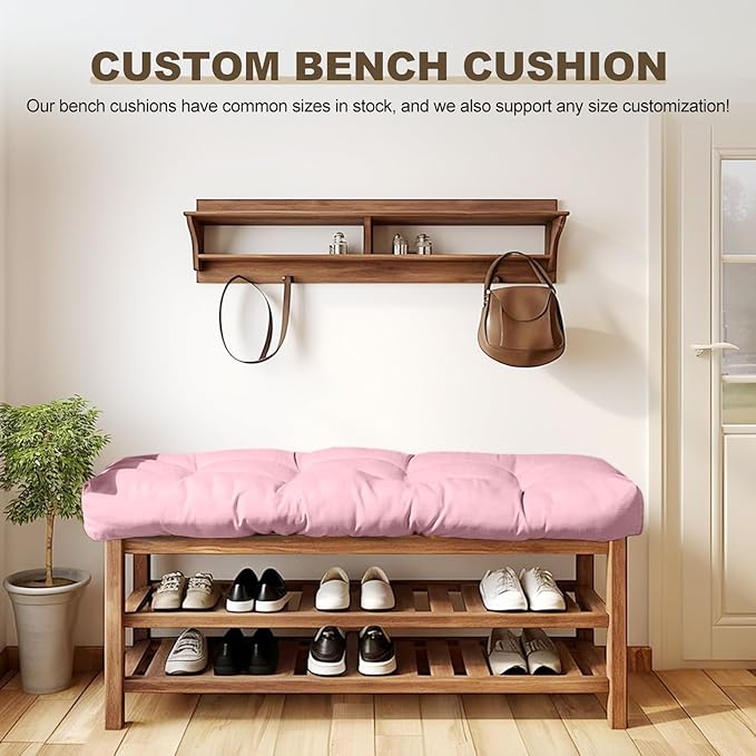 Bench Cushion 30 inches,Indoor/Outdoor Non-Slip Tufted Cushions, Premium Waterproof Linen, Soft Piano Sofa Cushions, Entryway Storage, Bay Window, High-Density Memory Foam(Light Pink-30x14x4in)